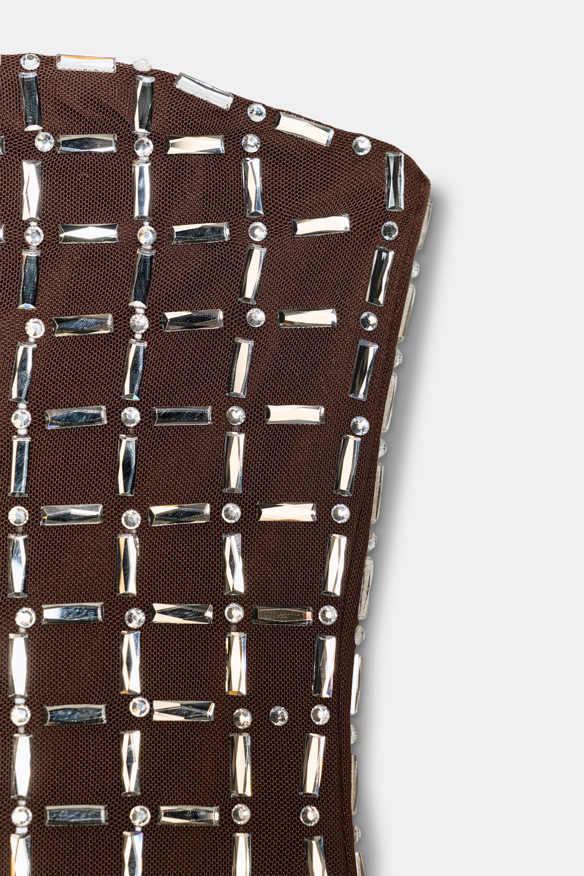 SHINY STRAPLESS MESH TOP